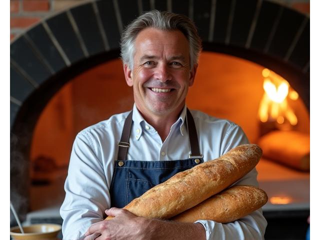 Boulanger avec du pain frais dans un fournil traditionnel