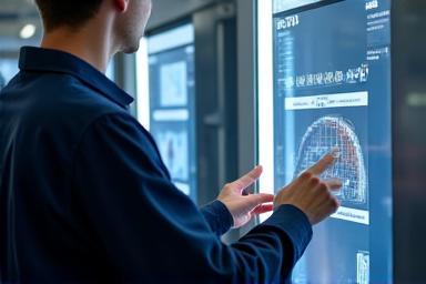 Image d'un technicien de support travaillant sur un kiosque ou un tableau de bord, avec un indicateur 24/7